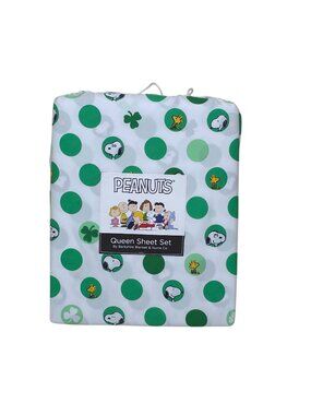 Peanuts Queen Sheet Set Snoopy & Woodstock St. Patricks Day Shamrock Berkshire